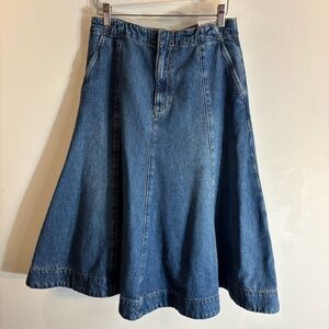 MNG MANGO SZ S Denim A-Line Midi High Waisted Skirt NEW WITH TAGS